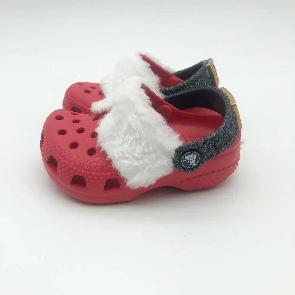 Crocs Baby Santa Classic Clogs Infant Size 2-3 Festive Red White Black NWT